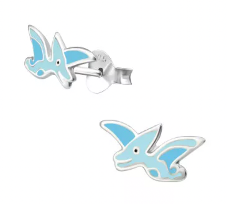 Kids Blue Dinosaur Stud Earrings
