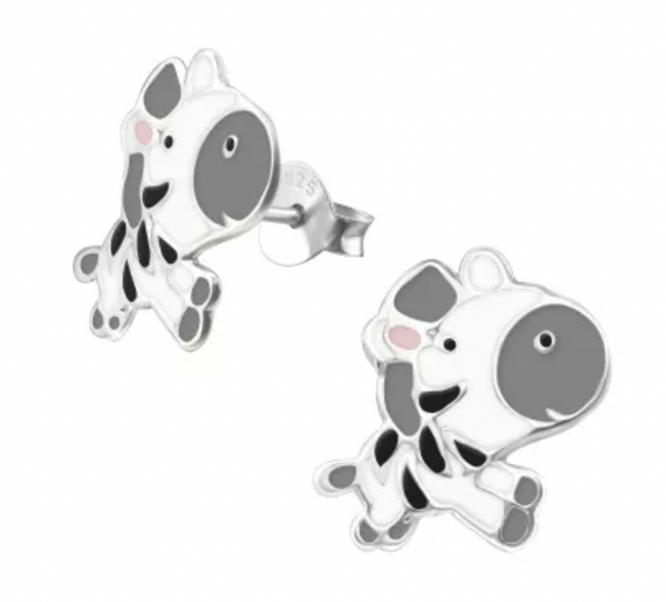 Kids Grey/White/Black Zebra Silver Stud Earrings