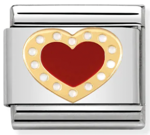 Love - Red Heart with White Dots Gold Charm