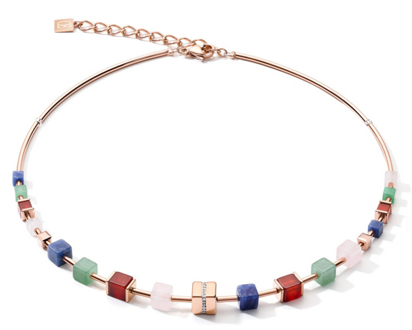 Geo cube rose quartz, green aventurine & sodalite Necklace