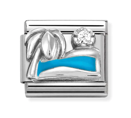 Silver Palm Beach and Ocean with CZ Charm