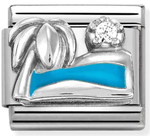 Silver Palm Beach and Ocean with CZ Charm