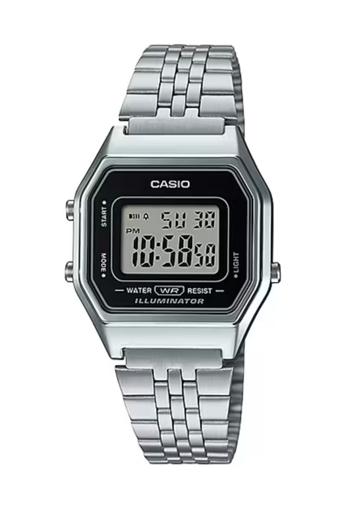 Casio Ladies Digital S/Steel Band, Black Watch