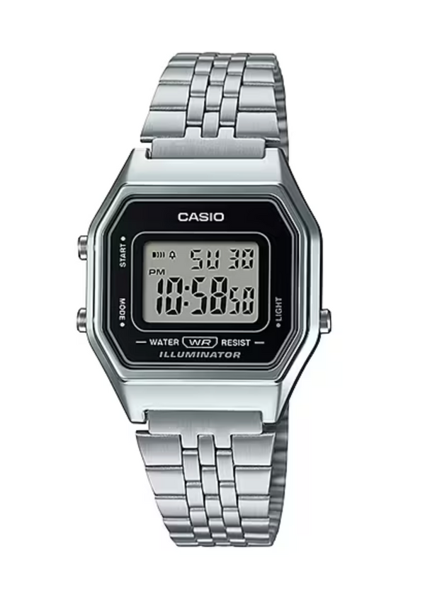 Casio Ladies Digital S/Steel Band, Black Watch