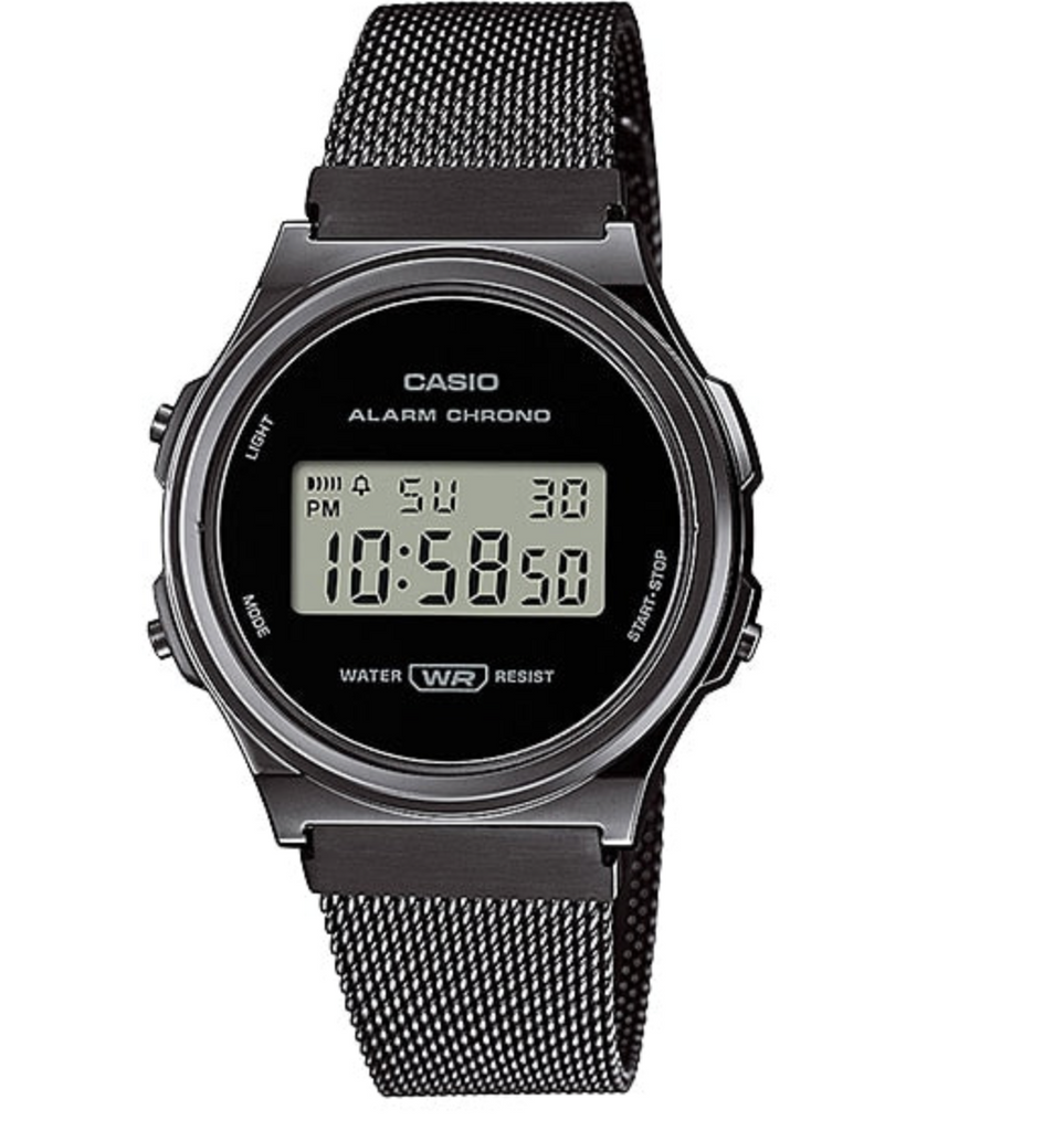 Casio Digital Vintage Black/Silver Mesh Watch