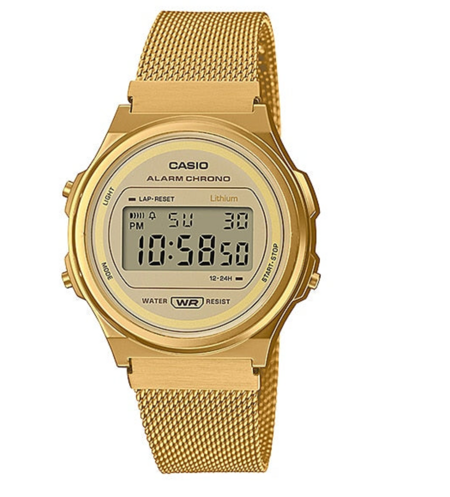 Casio Digital Vintage Gold Mesh Watch