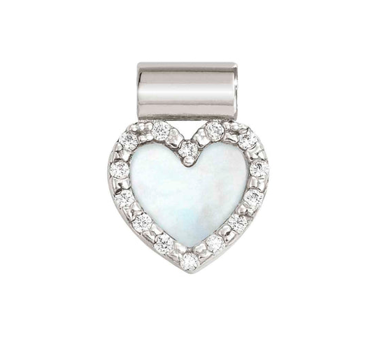 Seimia - White Mother of Pearl Heart with CZ Silver Pendant