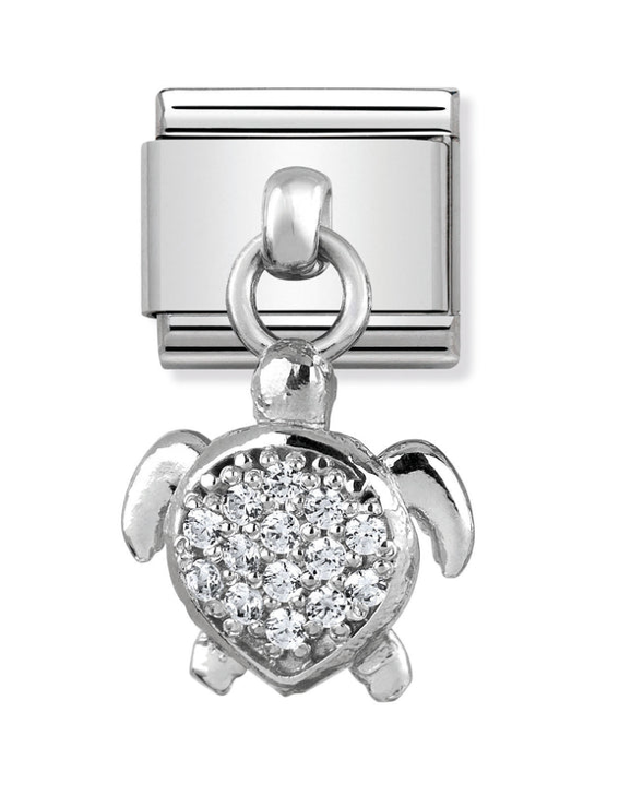 Dangle - Sea Turtle with CZ Silver Charm