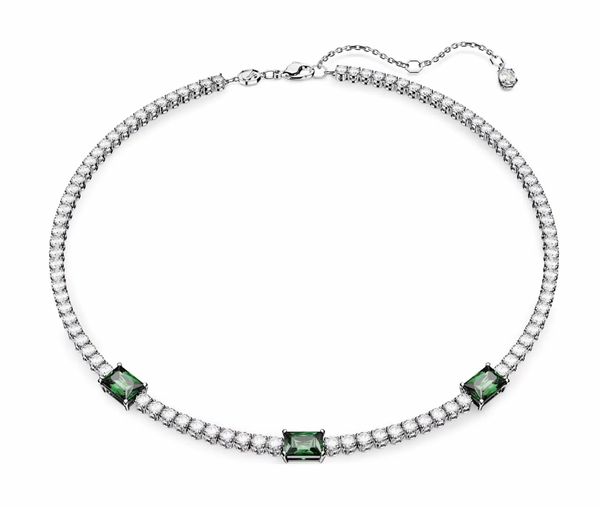 Matrix Green Mixed Cuts Silver Tennis Necklace