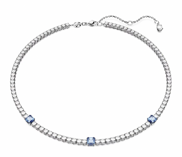 Matrix Blue Mixed Cuts Silver Tennis Necklace