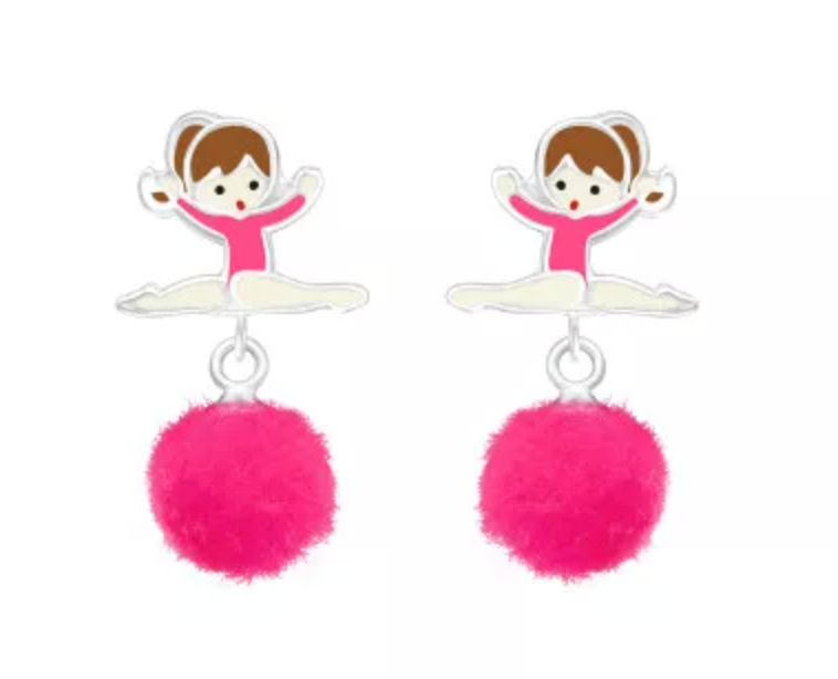 Kids Ballerina with Pom Pom Stud Earrings
