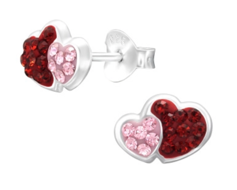 Kids Silver Double Heart Ear Studs