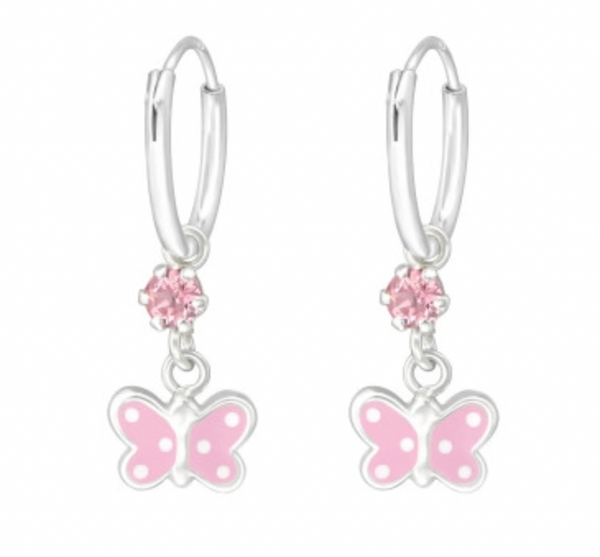 Kids Pink Butterfly Hoop Earrings