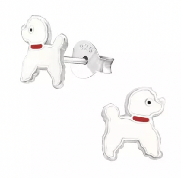 Kids Poodle Silver Stud Earrings