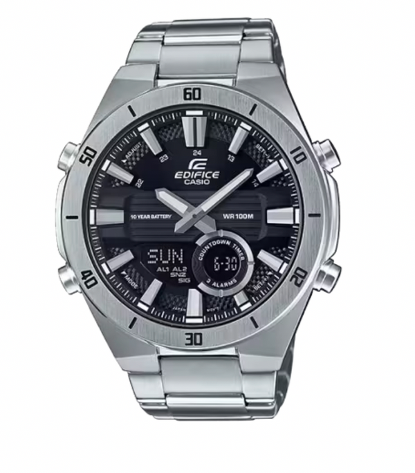 Casio Edifice Chrono W/Time/S/W Black Face, S/Steel Band