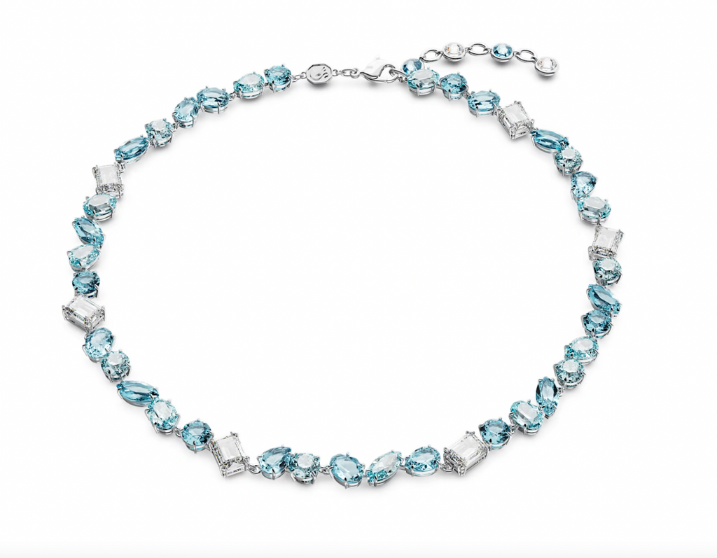 Gema Necklace - mixed cuts, blue, rhodium plated