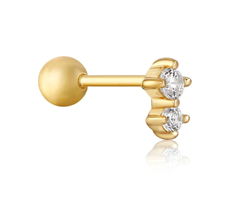 Ear Edit - Gold Double CZ Barbell Single Studs