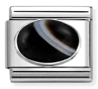 Banded Onyx Matte Stone Silver Charm