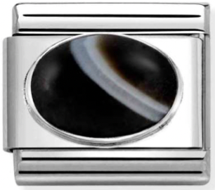 Hard Stone - Banded Onyx Matte Stone Silver Charm