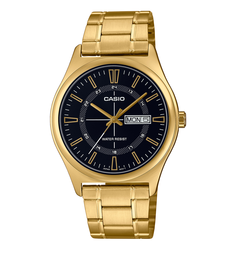 Casio Gents Analogue Black Face/Gold S/Steel Watch