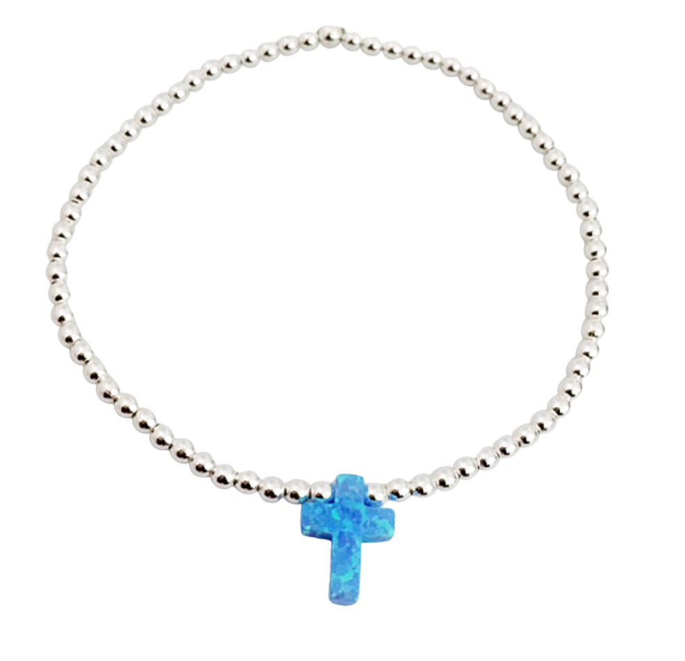 Blue Opalite Cross Beaded Bracelet