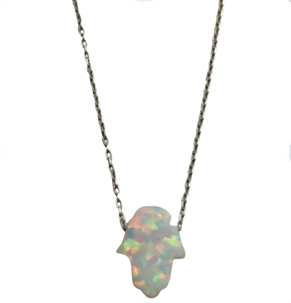 White Opalite Fatima Hand Necklace- 2 colours