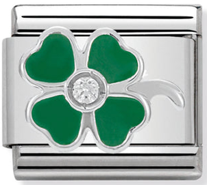 Good Luck - Green Clover with CZ Silver Charm