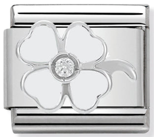 Good Luck - White Clover with CZ Silver Charm
