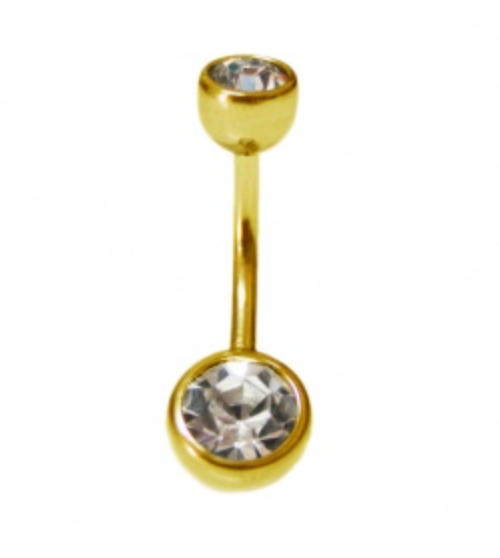 Gold Double Jewelled Crystal Belly Bar