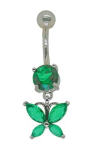 Green Crystal Butterfly Belly Bar