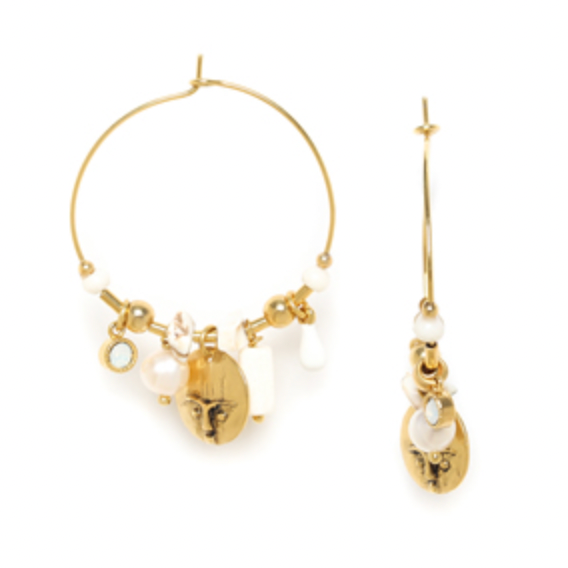 MALIA Big Creole Ecru with Dangles Earrings