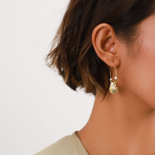 MALIA Big Creole Ecru with Dangles Earrings
