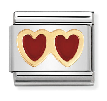 Love -  Red Double Heart Gold Charm
