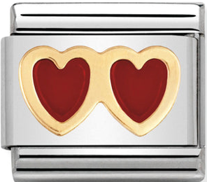 Love - Double Red Heart Gold Charm