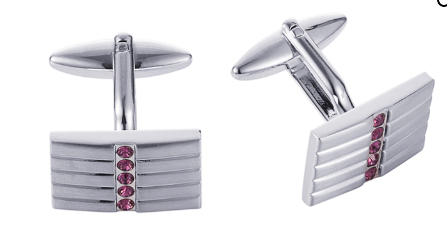 Brush Rhodium Plated Amethyst Crystal Cufflinks