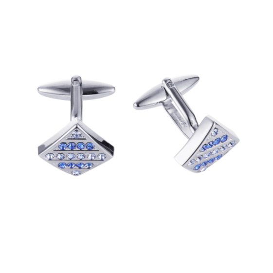 Rhodium Plated Light Sapphire/Sapphire Crystal Cufflinks