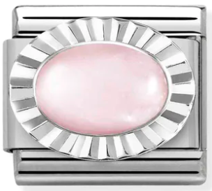 Gemstones - Oval Rose Quartz Stone Silver Charm