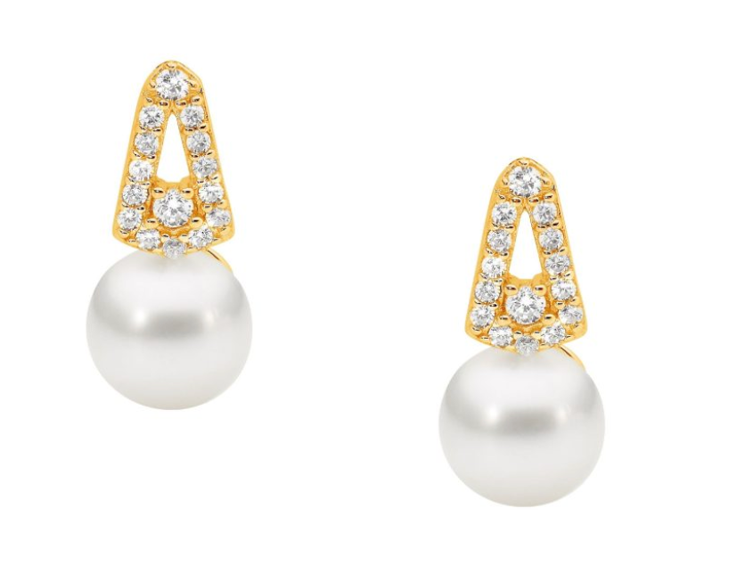 Open Drop V Stud Earrings w/Freshwater Pearls - 2 colours available