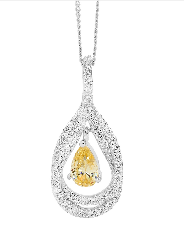 CZs Drop Twist Tear w/ Citrine CZ Pear Shape Pendant