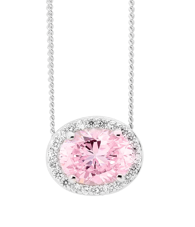 Oval CZ w/ CZ Surround Slider Pendant - 3 colours