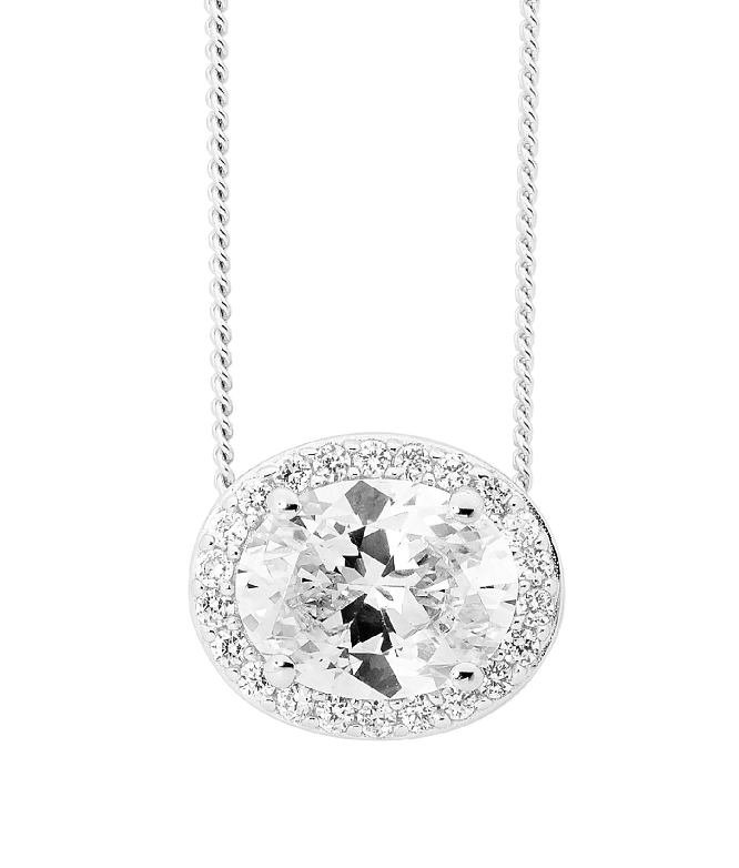 Oval CZ w/ CZ Surround Slider Pendant - 2 colours