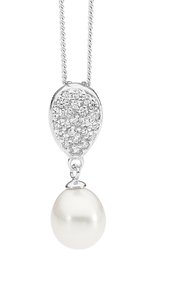 Pave TearDrop w/ Freshwater Pearl Drop Pendant