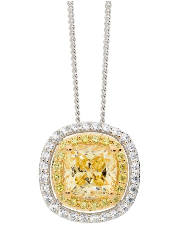 Yellow Cushion Cut CZ with double halo YGP Pendant
