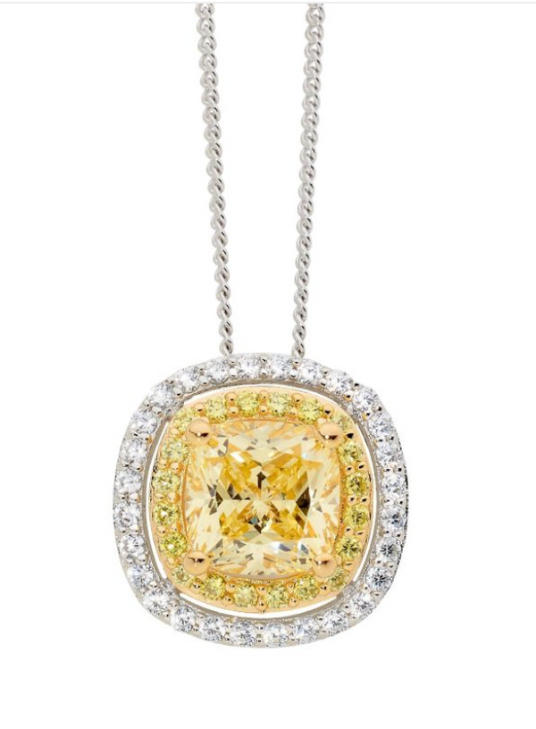 Yellow Cushion Cut CZ with double halo YGP Pendant
