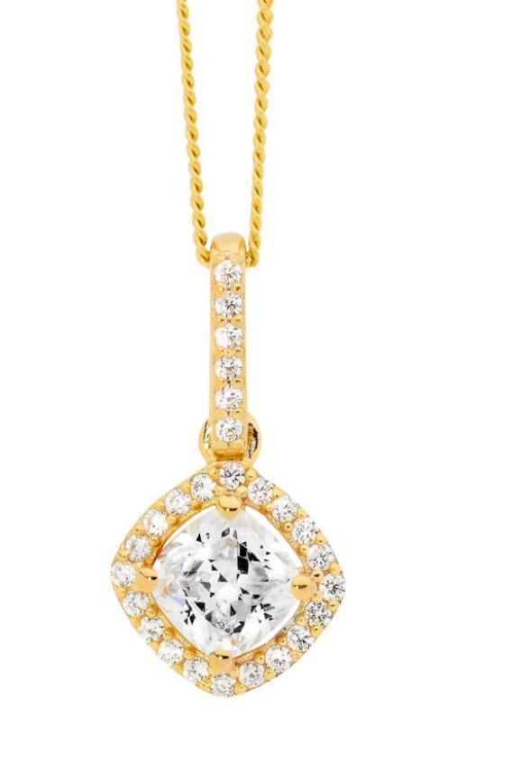 CZ Cushion Cut w/ Cz halo Drop Pendant & Earring