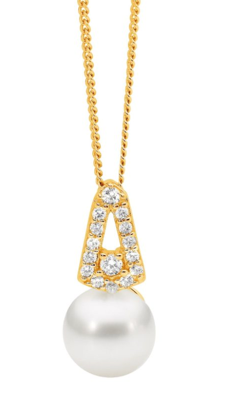 CZ Open Drop V Pendant w/ Freshwater Pearl - 2 colours available