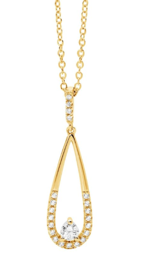 Long Drop Tear w/ CZs on Hook Earrings and Pendant