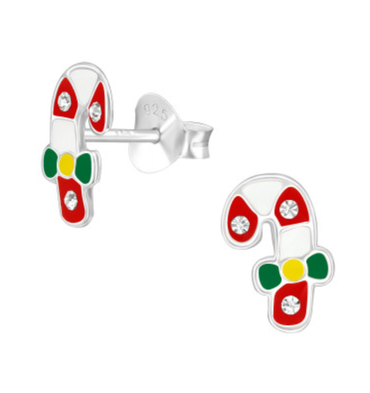 Kids Candy Cane with CZ Stud Earrings