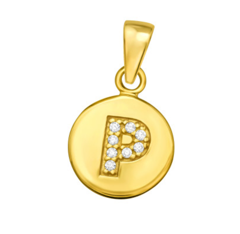 Kids Initial ‘P’ Disc with CZ Gold Pendant
