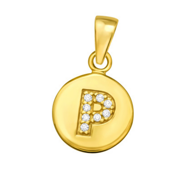 Kids Initial: ‘P’ Disc with CZ Gold Pendant